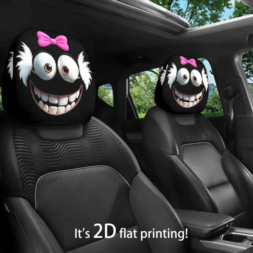 2 Stück Universelle Auto-Sitzbezüge Cartoon Elastische Auto-Kopfstützenbezüge Staubdicht Atmungsaktiv Auto-Sitz-Kopfstütze