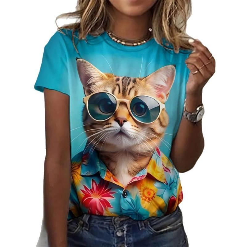 

Футболка с принтом Summer Cool Cat 3D, уличная одежда, повседневная мода, футболка с короткими рукавами, футболка с круглым вырезом 6xl