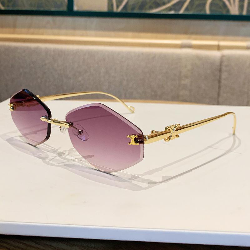 Stylish Frameless Metal Diamond-shaped Sunglasses for Women, High-end UV Protection Sunglasses