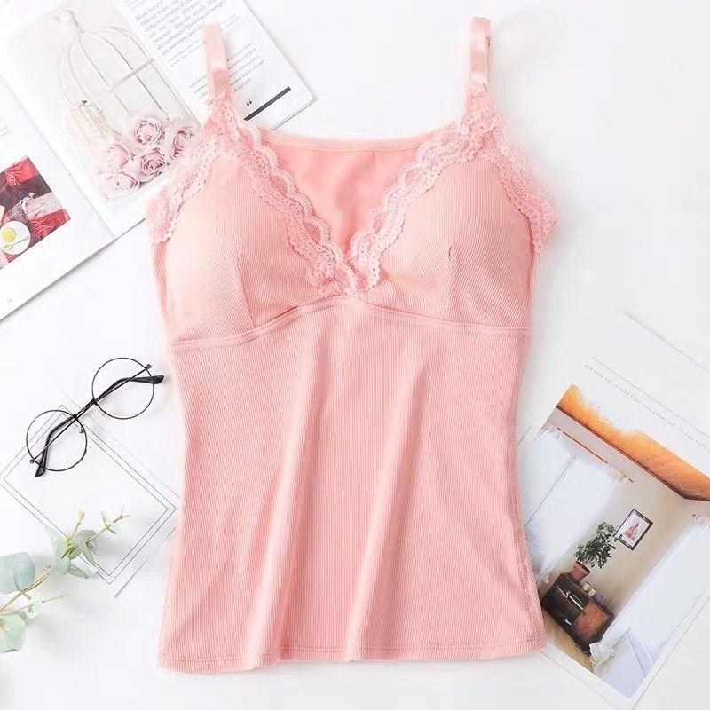 Winter Lace Padded Camisole Undershirt Female Internal Warmth Cold Thickened V-neck with Chest Pads Seamless Body Underwear