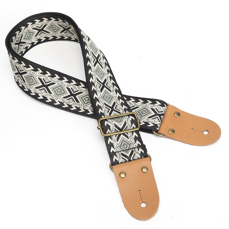 Embroidered Jacquard Guitar Strap Cotton Guitar Strap With Leather Ends For Electric Acoustic Bass Adjustable Guitar Strap
