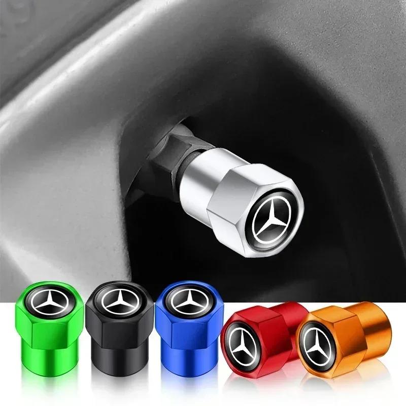 CEV5 4pcs Car Tire Valve Caps Emblem metal Cap Case For Mercedes Benz B/C/E/S Class A Class C200L GLC GLE CLA Accessories Car Styling