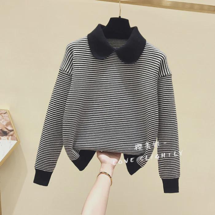 Women's Loose Pullover Sweater - 2024 Autumn Korean Doll Collar Style, Thick Knit