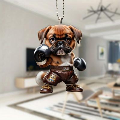 Ornamenti pendenti 2D in acrilico Bulldog francese boxer, decorazioni natalizie, specchietto retrovisore auto e ciondolo portachiavi