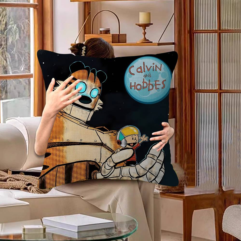 Book CCalvin and HHobbes Pillow Covers Cartoon Sofa Decorative Home Doublesided Printing Short Plush Cute Cushion Cover