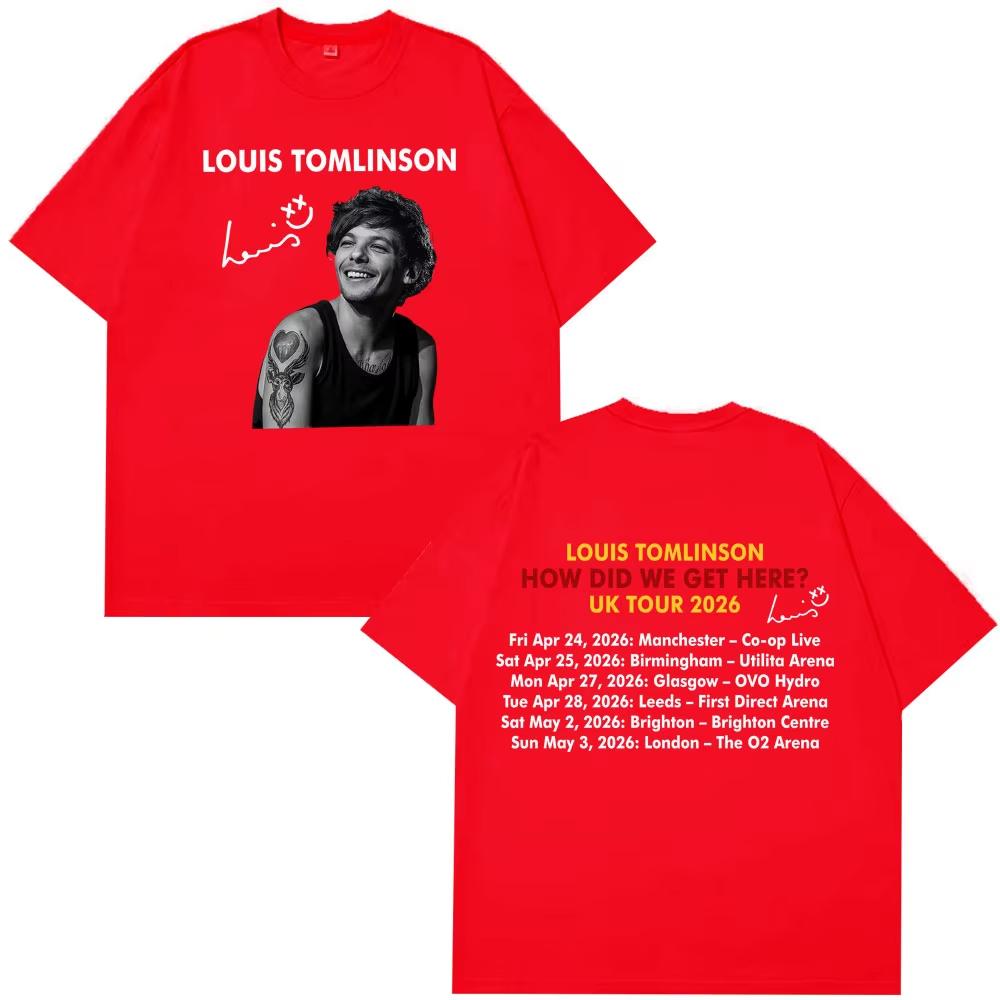 Camiseta con estampado de la gira 2026 de Louis Tomlinson How Did I Get Here, Unisex para Mujer, Camiseta Hiphop, Camisetas de Manga Corta de Algodón Puro