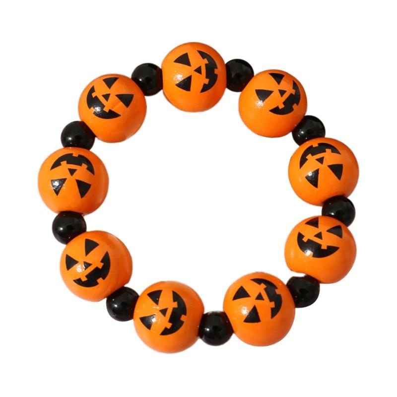 

Skull Pumpkin Spiders Bead Bangle Simple Halloween Beaded Bracelet Wristband Adjustable Elastic Bangle Statement Jewelry 1