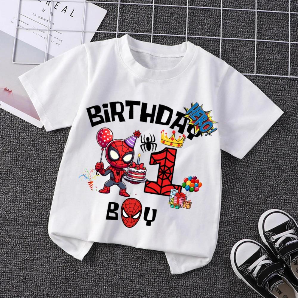 Marvel Spiderman Kids Birthday Party Tshirts Baby Number 1-9 T-Shirt Children Fashion Tops Tees Boys TShirt Parent Child Clothes