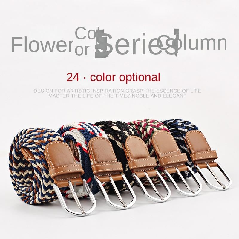 Women Casual Knitted Pin Buckle Without Holes Men Belt Woven Canvas Elastic Expandable Braided Stretch Belts for Female Jeans