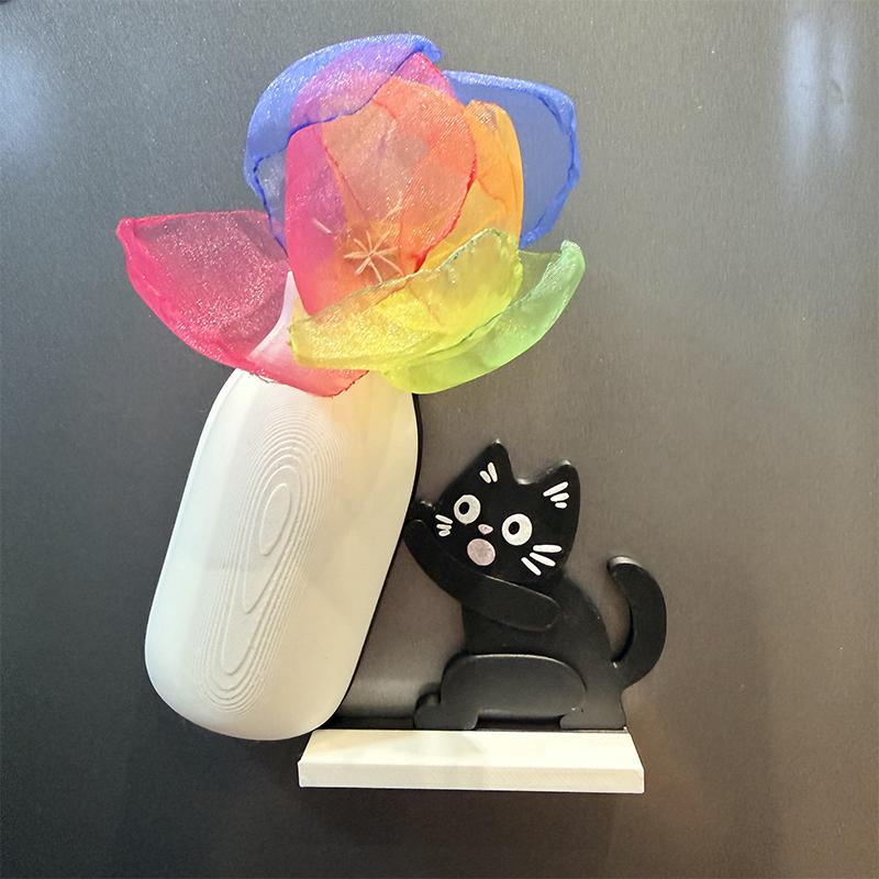 Cute Cat Fridge Magnet Mini Vase With Feeding Bottle Cat Whisker Collector Refrigerator Decorative Magnet For Home And Office