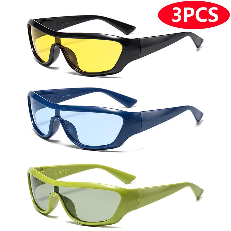 3pcs Punk Style Cycling Sunglasses Large Frame Unisex Fashion Retro Cat Eye Sun Glasses for Women Men