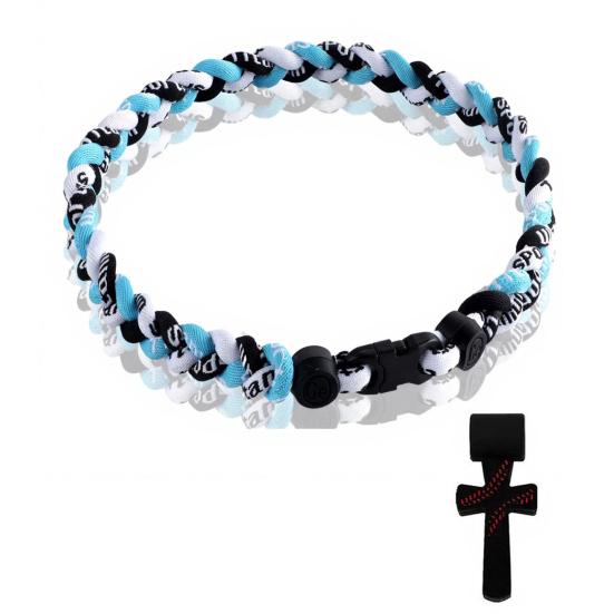 Triple-Rope Baseball Necklace Braided Rope Design Baseball Necklace with Stainless Steel Crossroad Pendant A циан