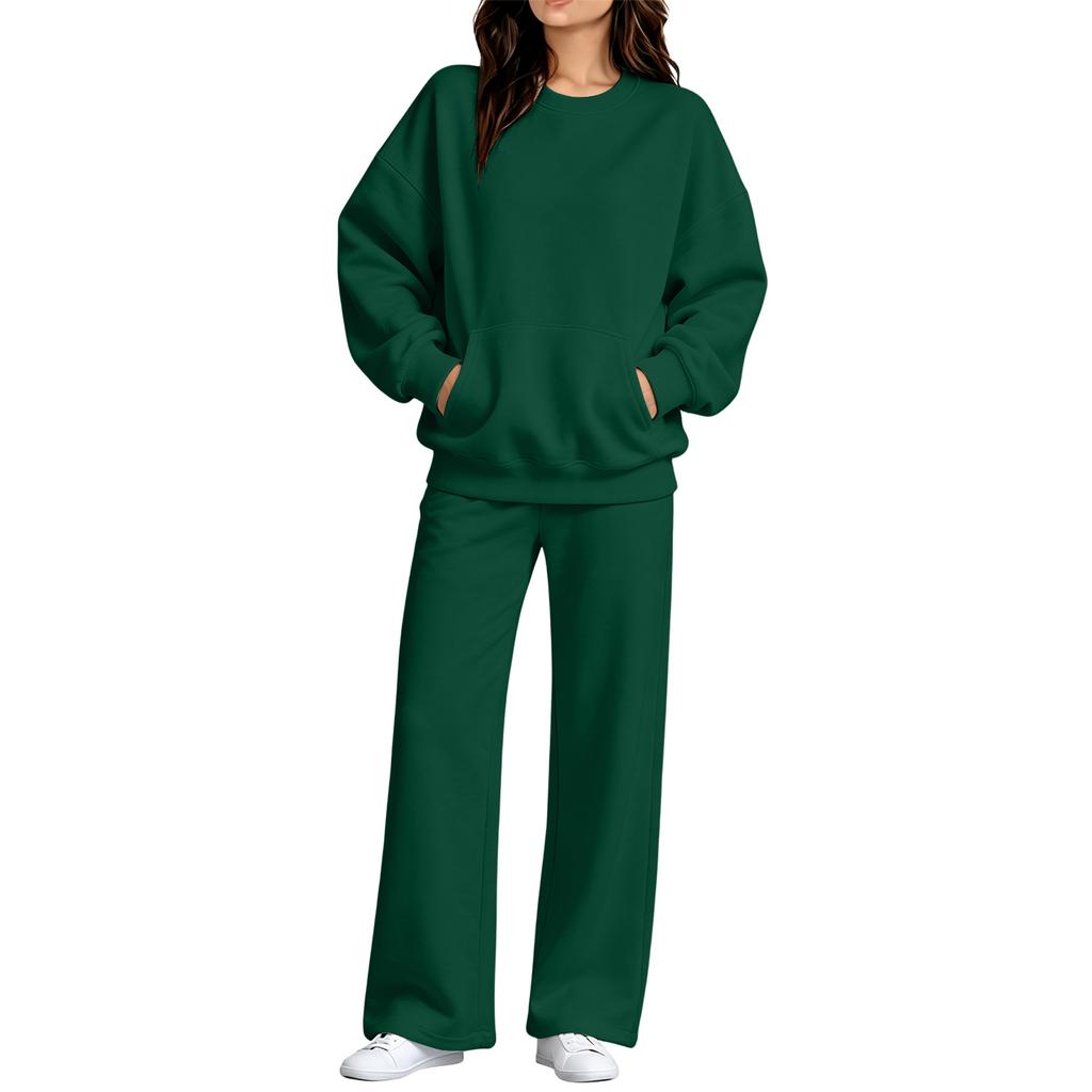 Women's Casual Neck Sweatshirt and Pants Set with Pockets for Fall Winter