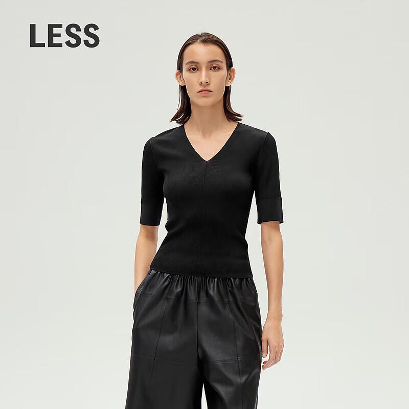 

LESS 2024 Spring Silk Short-Sleeve V-Neck Knit Sweater M