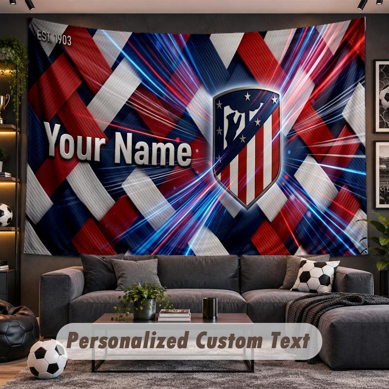 Atletico Madrid FC Personalized Tapestry Support Custom Name, Wall Art Home Decoration