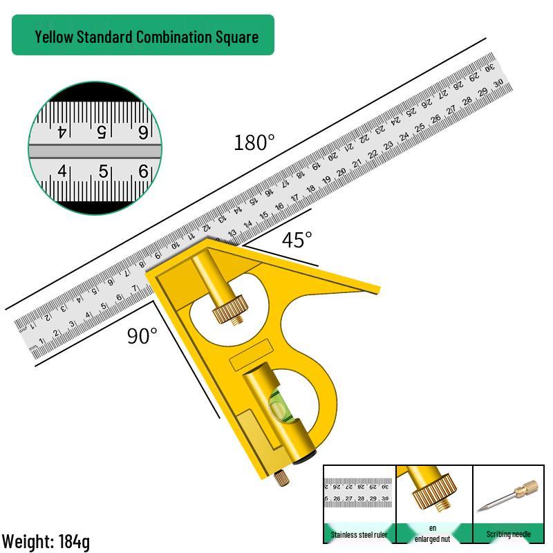 Multifunctional Stainless Steel 90° Angle Ruler for Woodworking