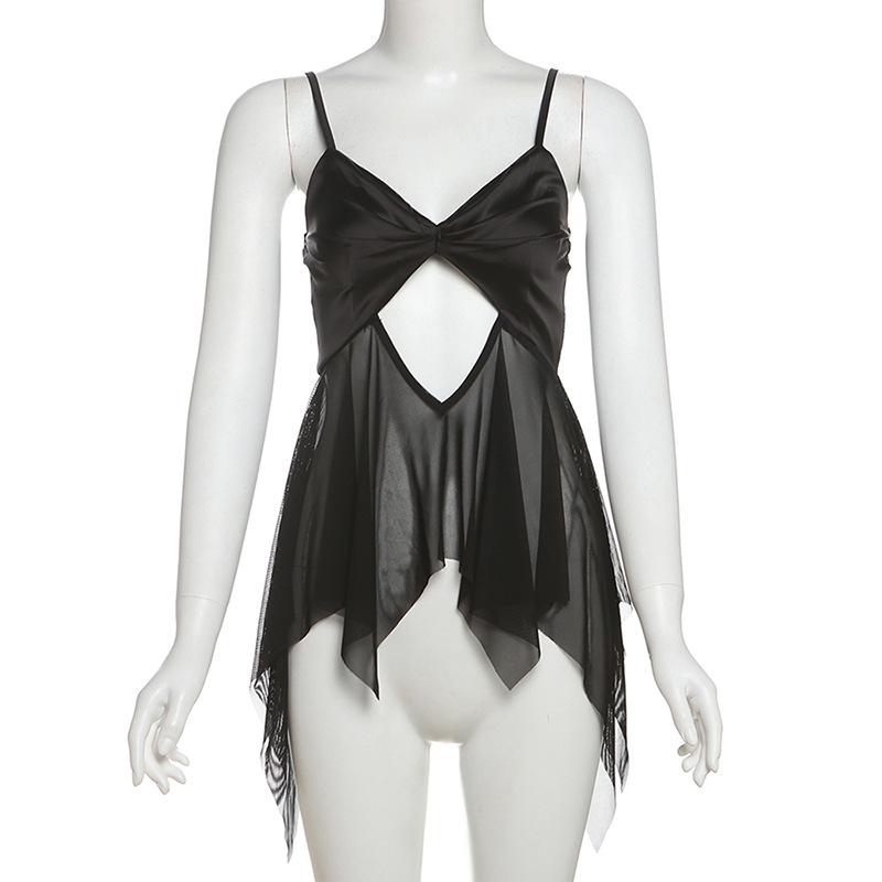 Summer Solid Color Sexy Strapless Wrap Chest Fashion Hollowed-out Mesh Hot Girl's Top