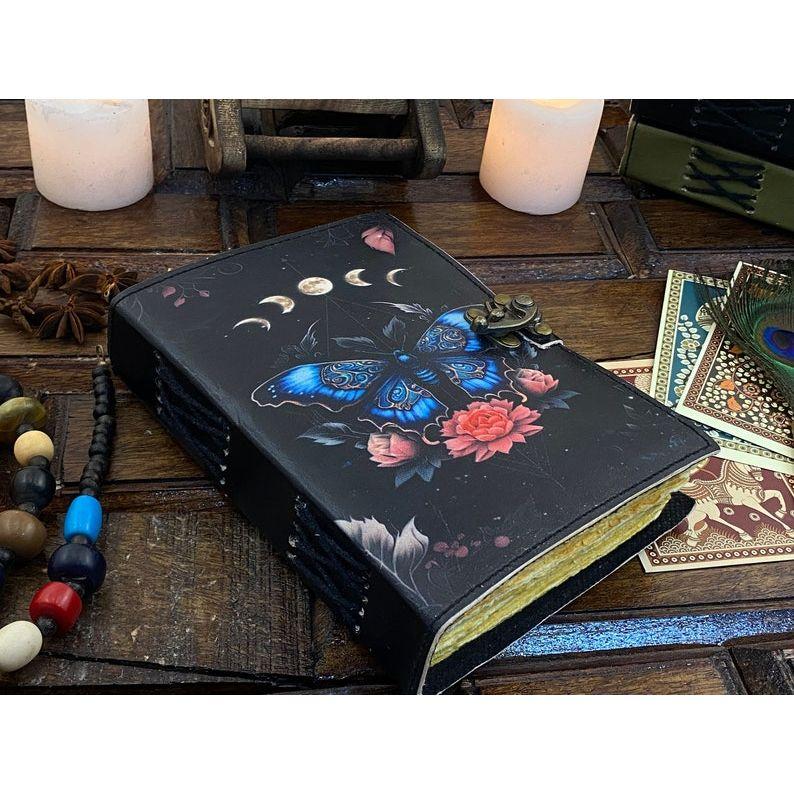 Blank Spell Book of Shadows Luna Moth Journal Witchcraft Supplies and Butterfly Print Journal Handmade Deckle Edge Paper Gifts for Men Women