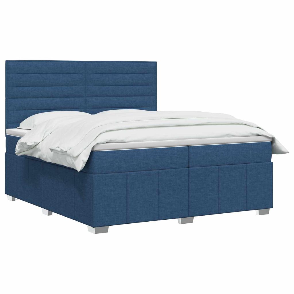 Box Spring Bed with Mattress and Headboard Blue 200 X 200 Cm Fabric