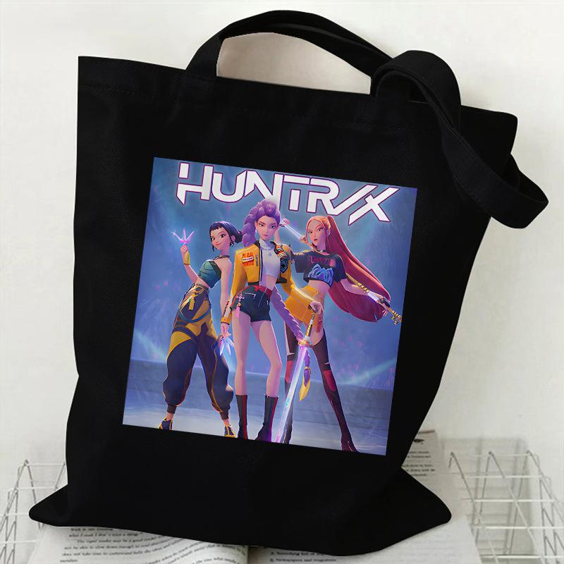 Spot KPOP Demon Hunter Group Cartoon Print Canvas Bag Women's Daily Handbag Shopping Bag