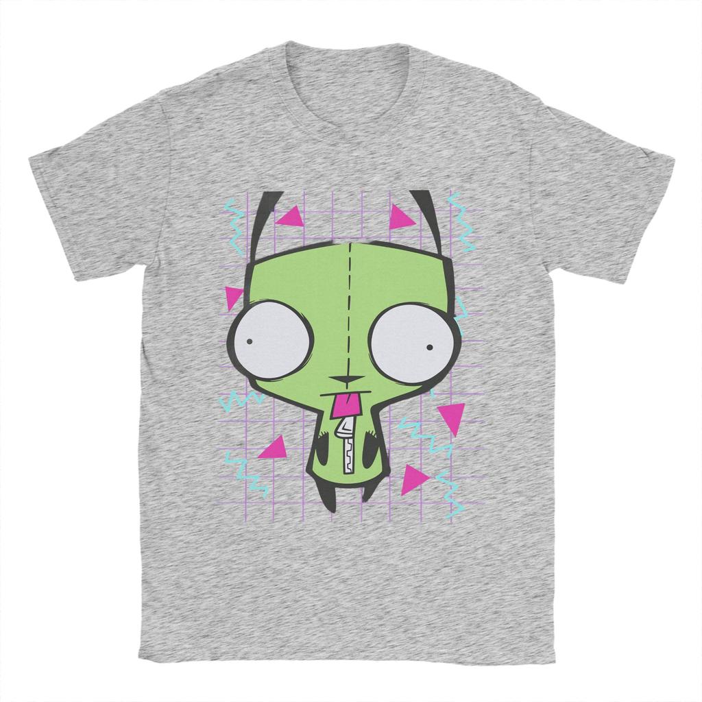 Herren Invader Zim T-Shirt Reine Baumwolle Kleidung Humorvolles Kurzarm Rundhals T-Shirt Bedruckte T-Shirts