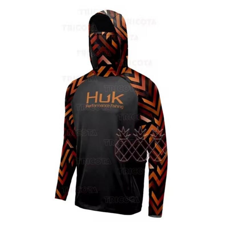 HUK Pesca Maschera con Cappuccio Abbigliamento Outdoor Uomo Manica Lunga Traspirante UPF50 + Maglietta