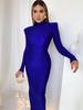 Vyztužená ramena Dlouhý rukáv Bodycon Green Party Club Maxi dlouhé šaty Jaro Podzim Ženy Móda Elegantní oblečení