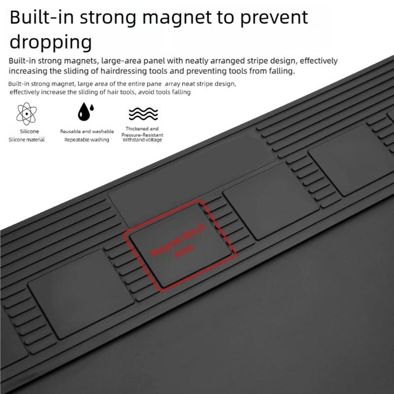 Waterproof Silicone Hairdressing Mat With 6Magnets AntiSlip Surfaces Grooming Tool Holder Pad For Salon Professional