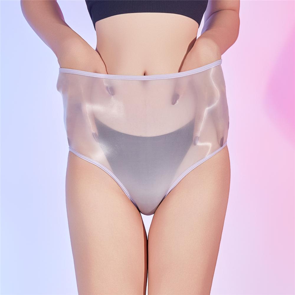 Sexy Women 6D Elastic Oil Glossy Shiny U Convex Pouch Briefs Smooth Breathable Open Crotch Safety Shorts Bottom Underwear