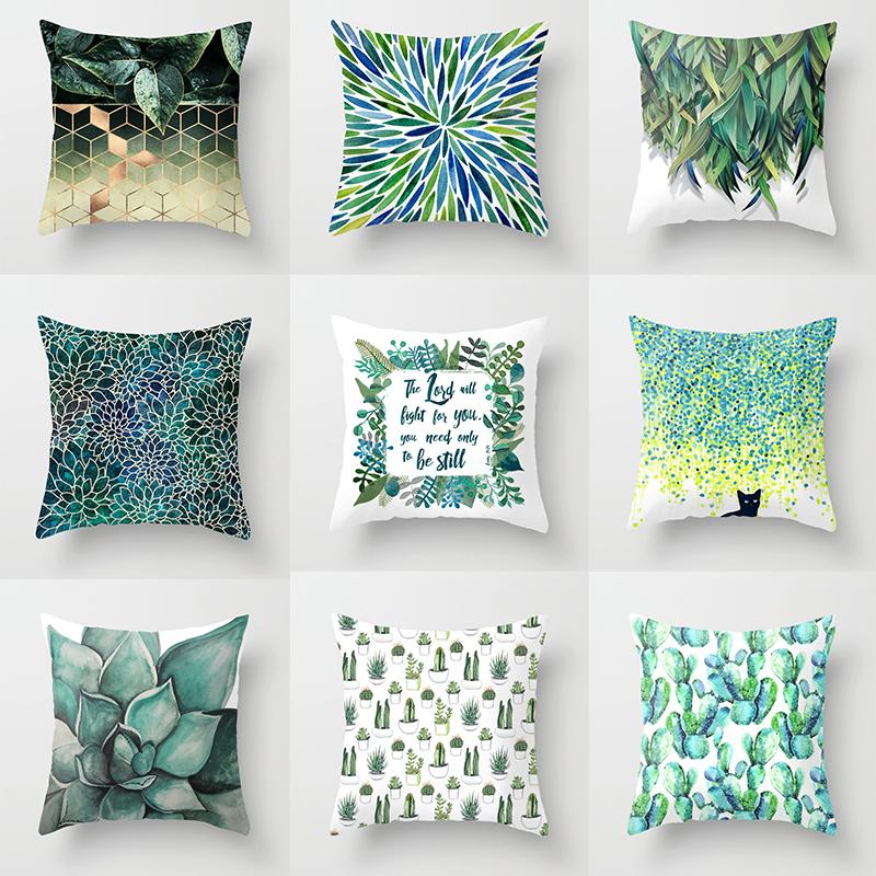 Green Plant Throw Pillow Cover Cactus Geometric Flower Cushion  for Home Sofa Chair   Set