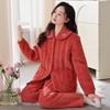 Winter Pajamas Women'S Thickened Fleece Coral Fleece Three-Layer Padded Cotton To Keep Warm, Winter Padded Jacket Set Flannel Loungewear