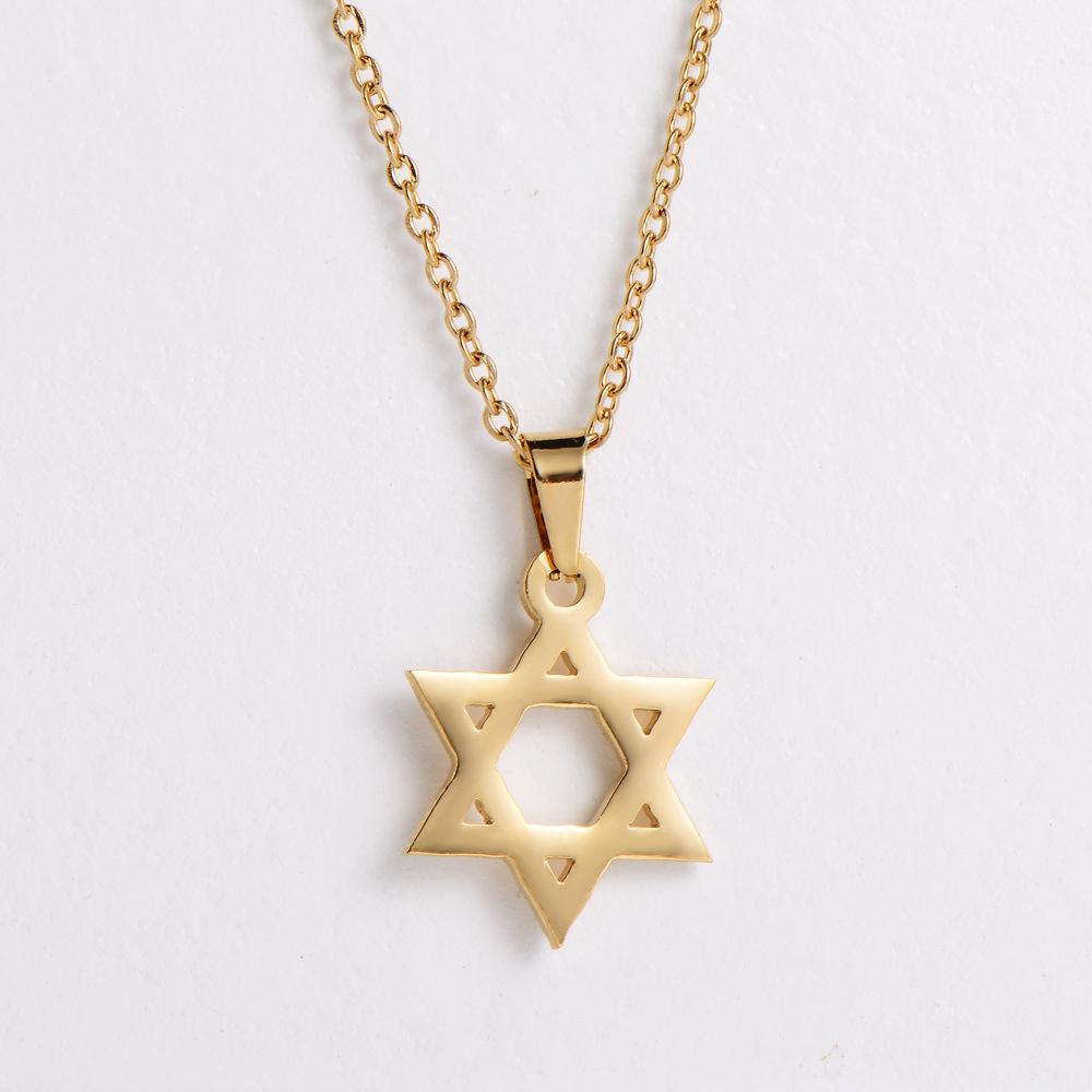 Punk Star of David Pendant Necklace Earrings Set Gold Color Stainless Steel Jewish Hexagram for Women Religious Jewelry Set