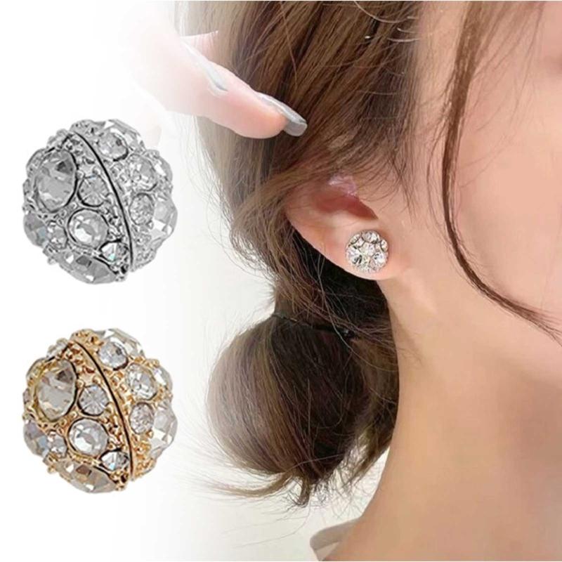 Non Piercing Magnetic Stud Earrings Round Inlaid Zircon Clip On Earrings Gauges Fashion Stud Earrings for Women Girls