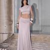 Γυναικείο Σετ Μπλούζα Crop Off-Shoulder και Μακριά Φούστα με Πτυχώσεις Ψηλόμεση Πολλά Χρώματα