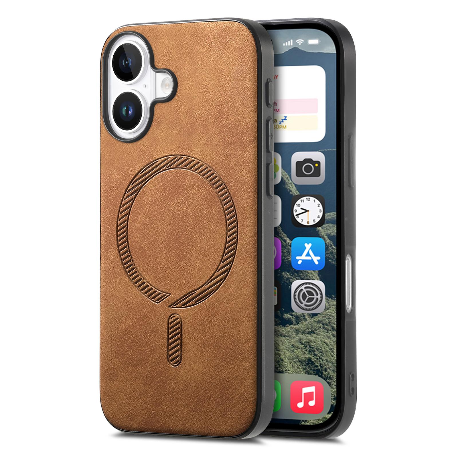B1 For iPhone 16 Leather Back Case Compatible with MagSafe Skin-Touch Phone Cover D