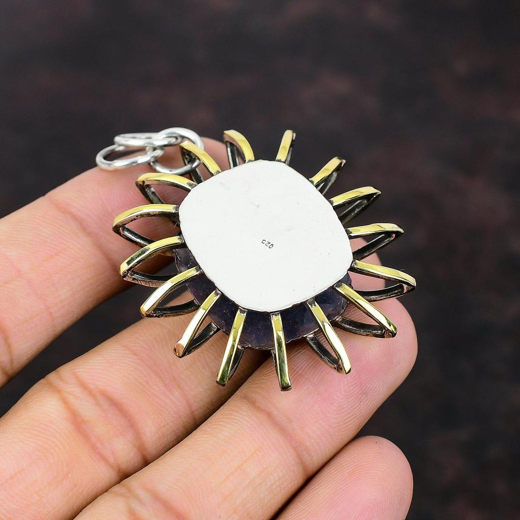 Blue Scheelite Pendant 925 Sterling Silver Pendant Gemstone Handmade Jewelry 18K Gold Plated Cage Jewelry Gift For Friend Birthstone Pendant