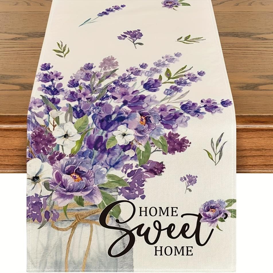 Paars Lavendel Bedrukt Linnen Tafel Runner Vakantie Huisfeest Decor Lente Bloemen Blad Tafel Runners Keuken Eettafel Decor 150x33cm gray