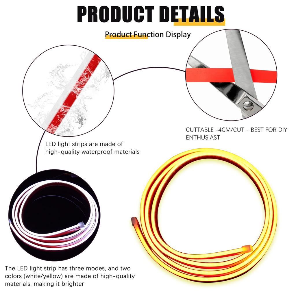 240cm LED Hood Light Strip Hood LED Light Strip With Amber Turn Signal Lights Waterproof Flexible White Dynamic Scan Start Up