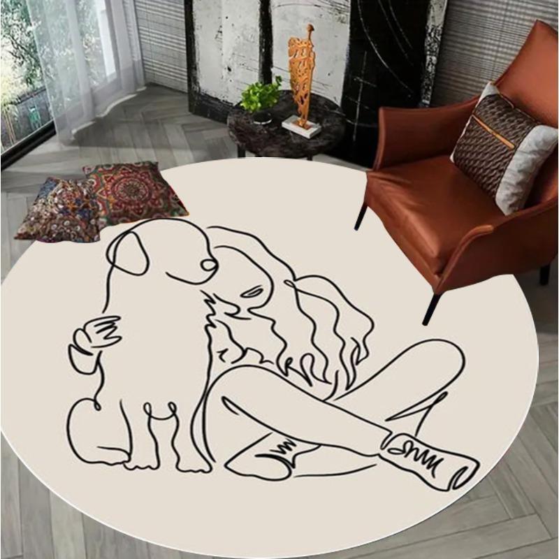Minimalist Lines Pattern Round Rug Modern Black Line Camera Design Soft Non-slip Carpet Living Room Bedroom Decor Floor Mat