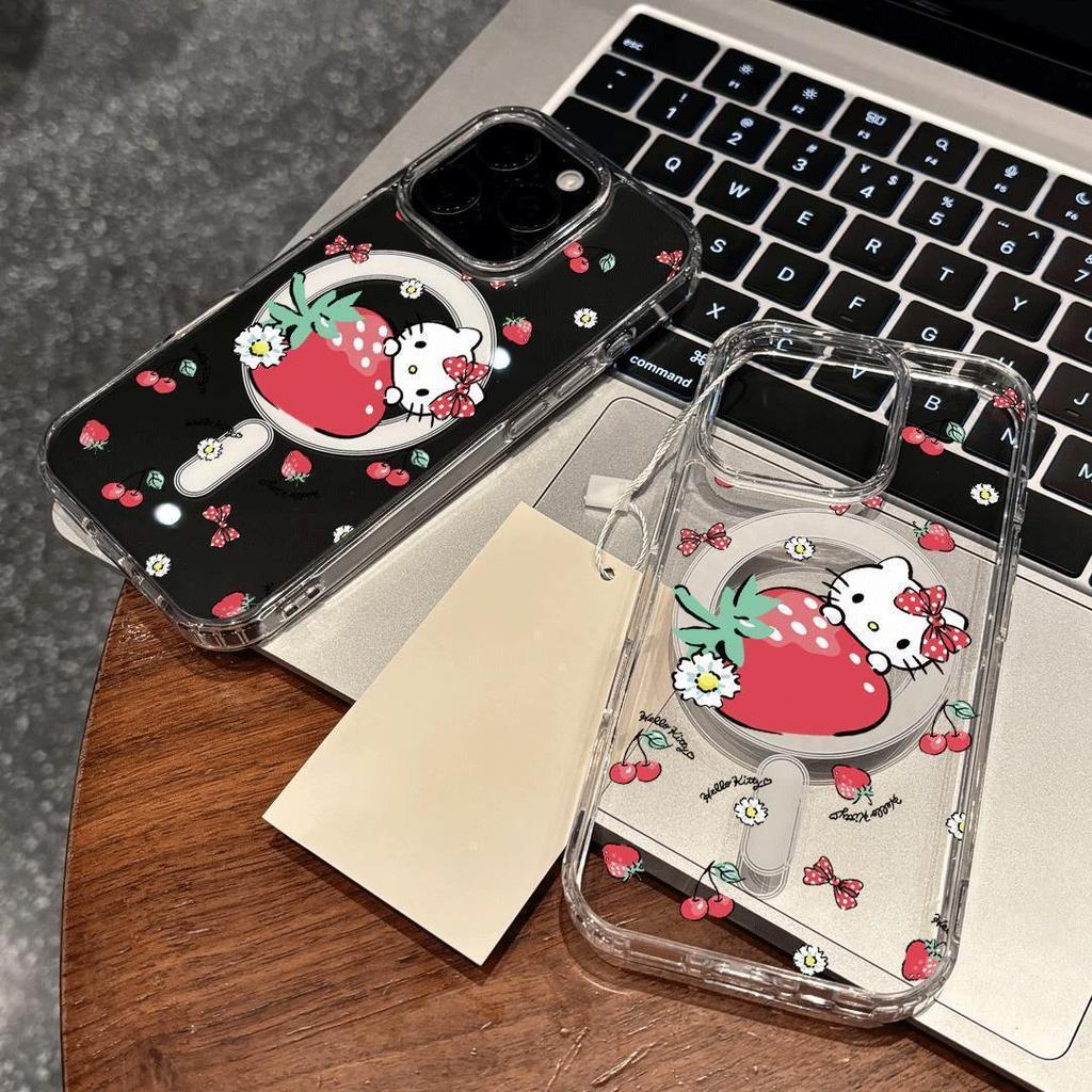 Hello Kitty Strawberry Magnetic Acrylic Case for iPhone 17 Pro Max, 15, 14, 13 Pro, 12