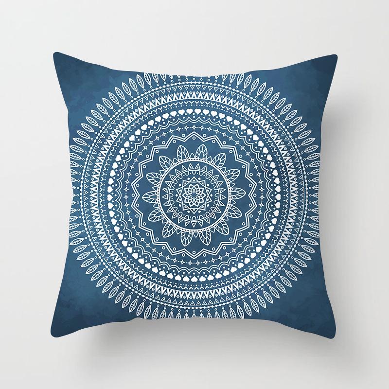 Peach Skin Pillowcase Blue and White Porcelain Geometric Print Abstract Sofa Cushion Cover Office Waist Pillow Cover