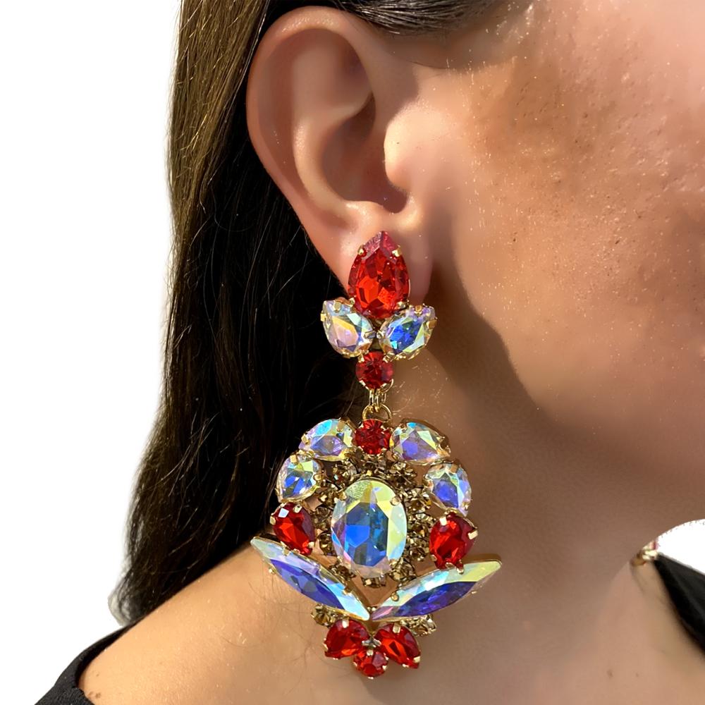 

Stonefans Shiny Colorful Rhinestone Statement Earrings Women Luxury Hanging Earrings Ear Jewelry серебряный