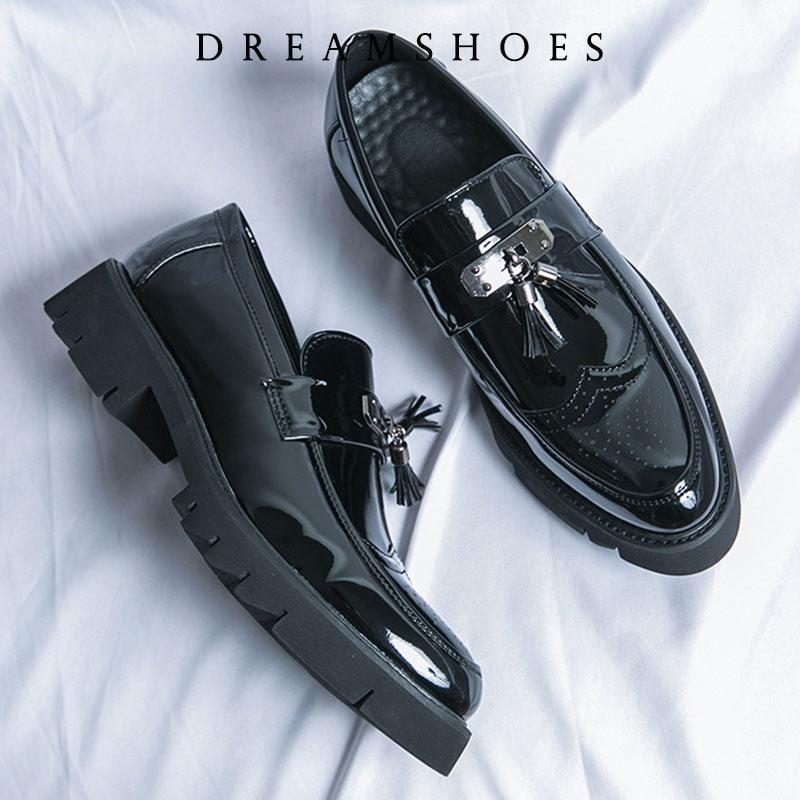 

Модные мужские повседневные кожаные туфли с кисточками, роскошные лоферы на толстой подошве, платформа, модные лакированные туфли для бизнеса, для выпускного вечера 46