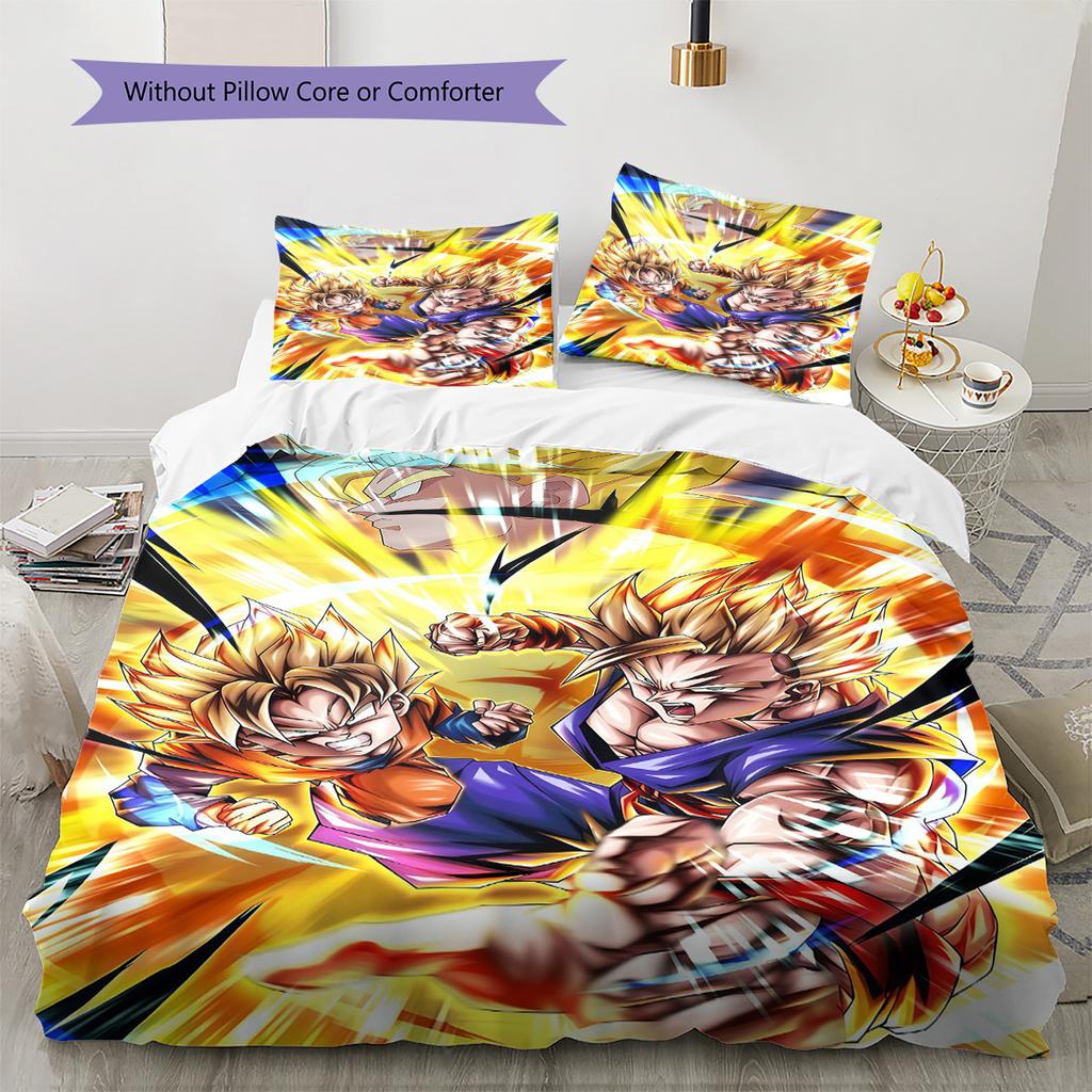 Dragon Ball Battle Style Bedding Set Soft Microfiber Duvet Cover Pillowcases All-Season Bedding for Home