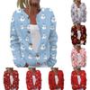 Cardigan a Maglia da Donna con Stampa Natalizia, Manica Lunga, Bottoni, Cappotto per Outfit Festivi