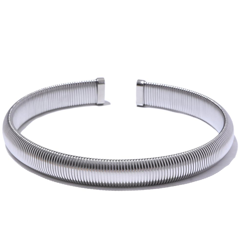 Yhpup 316l Stainless Steel Thick Elastic Torques Necklace for Women Waterproof 18K PVD Plated Texture Statement Choker Jewelry