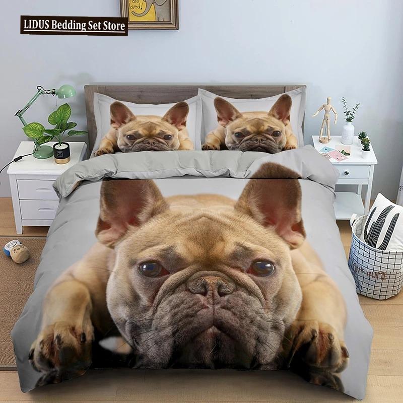 French Bulldog Duvet Cover Set Puppy Bedding Set Bedclothes With Pillowcase Single Double King Queen Size