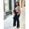 Women's High Waist PU Leather Cargo Jogger Pants Multi Pocket Elastic Cuff Faux Leather Trousers