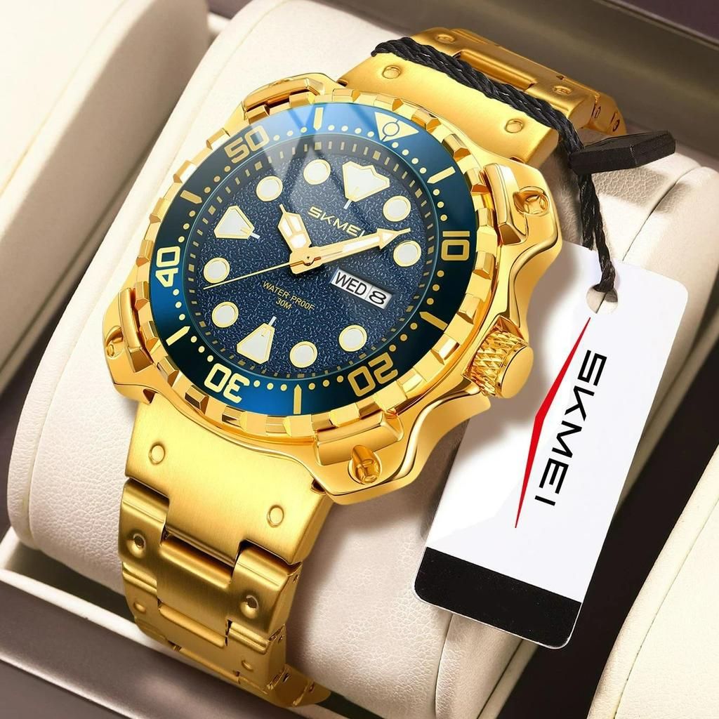 Skmei Men Watch Outdoor Sports Quartz Watches Mens Stainless Steel Waterproof Luminous Wristwatch Male Week Date Display Clock