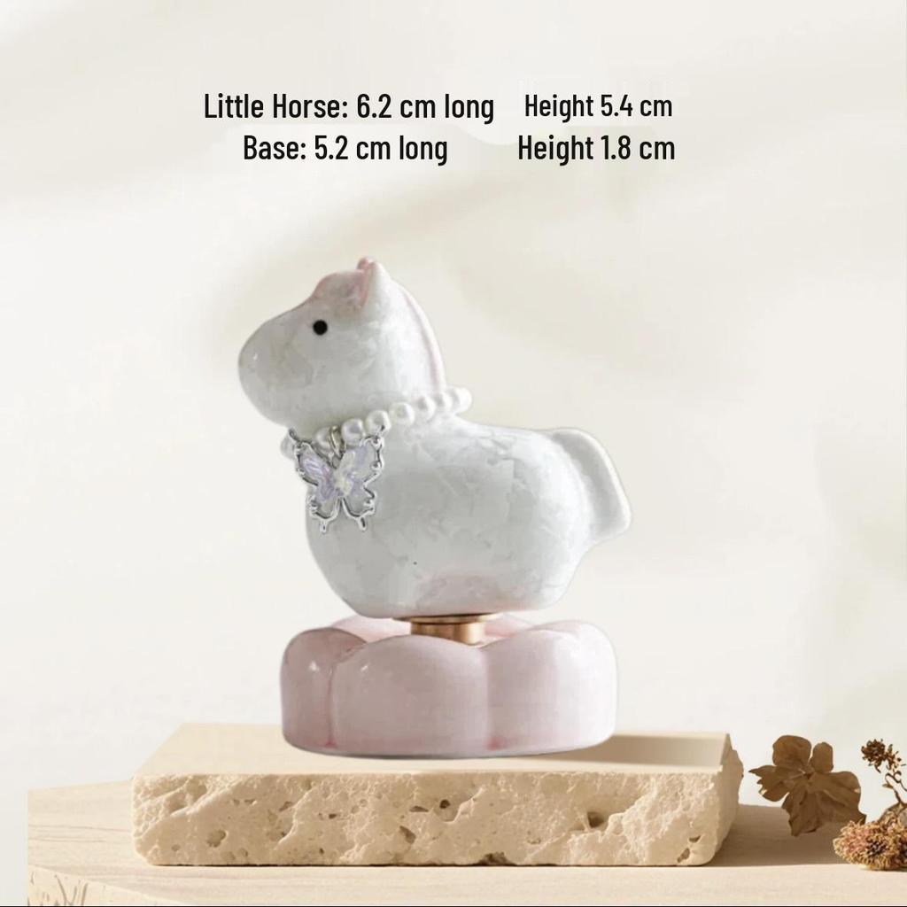 Rotating Crystal Glaze Ceramic Horse Tea Pet Ornament - Year of the Horse Gift.